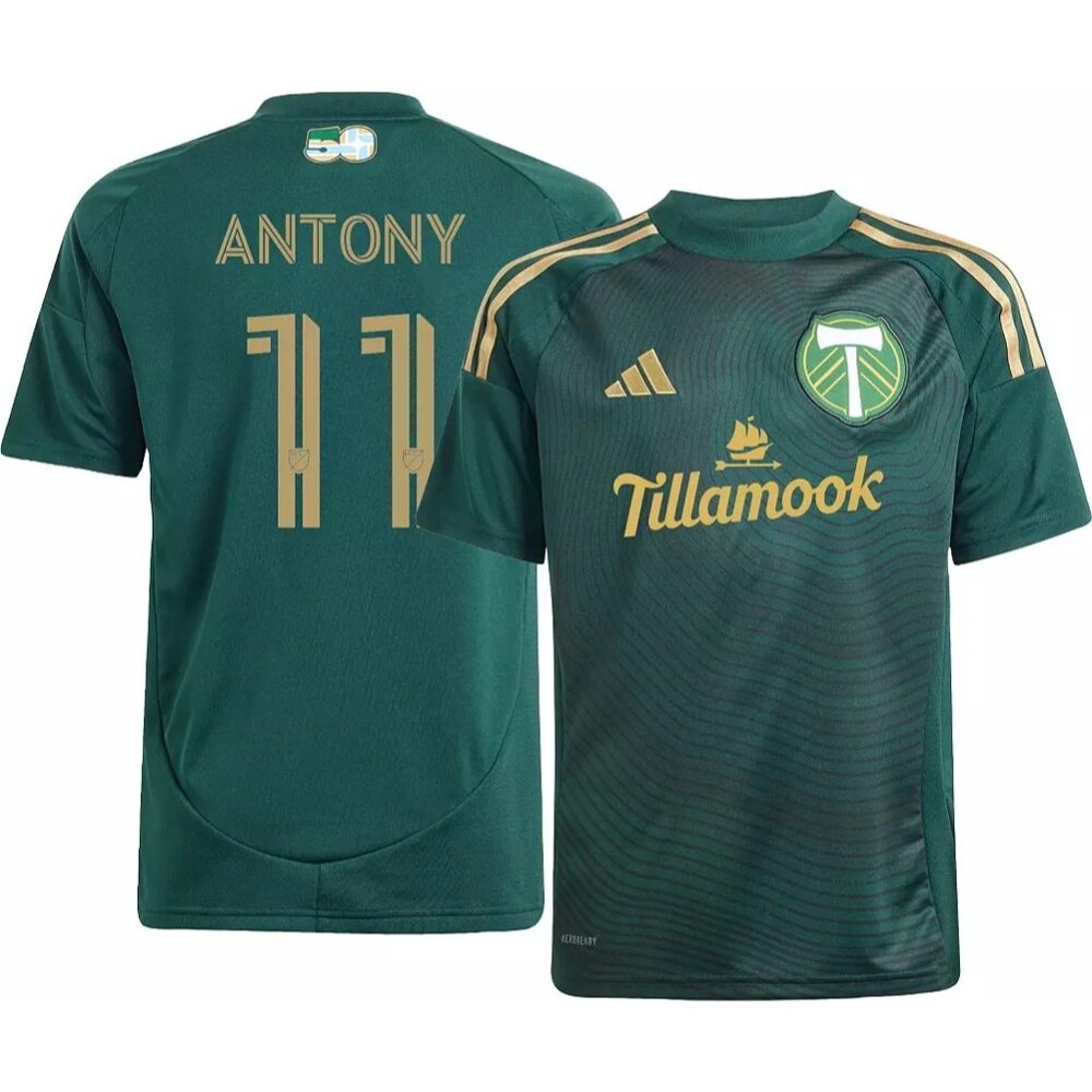 Adidas Timbers FC Antony 11 XL Jersey Slim Fit Green/Gold Soccer Shirt